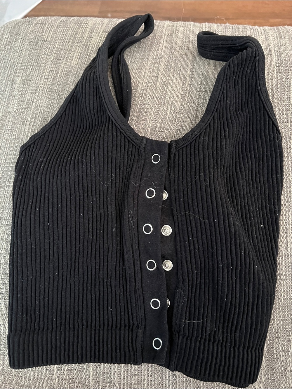 aerie Black Ribbed Snap-Front Bralette